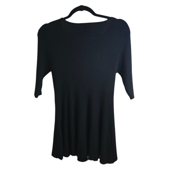 Chelsea & Theodore L Black Peplum Keyhole Top Ribbed Knit Coquette Utility Goth - Picture 7 of 11